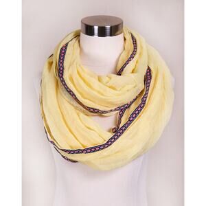 NEW NWT Boutique Solid Yellow Aztec Ribbon Trim Cowl Infinity Scarf